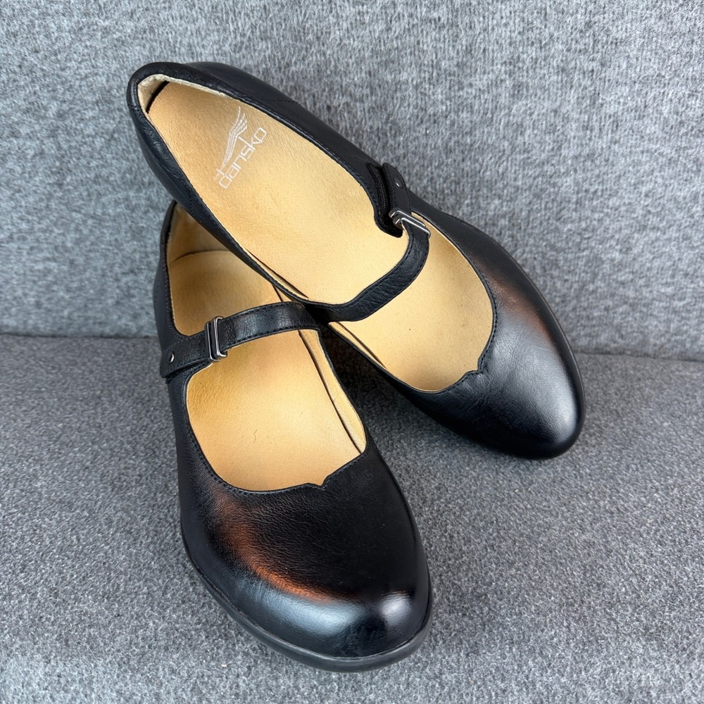 Dansko Mary Jane Women 41 Black Leather Hook Loop Strap Block Heel Shoes